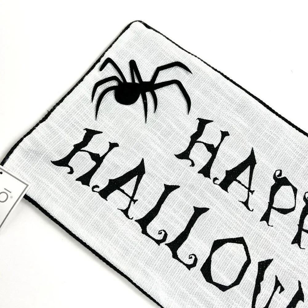 NWT THRO by Marlo Lorenz Happy Halloween Spider Pillow Cover 12x24 Ivory Black